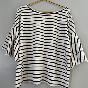 A.N.A Ruffled Sleeves Striped Shirt Blouse